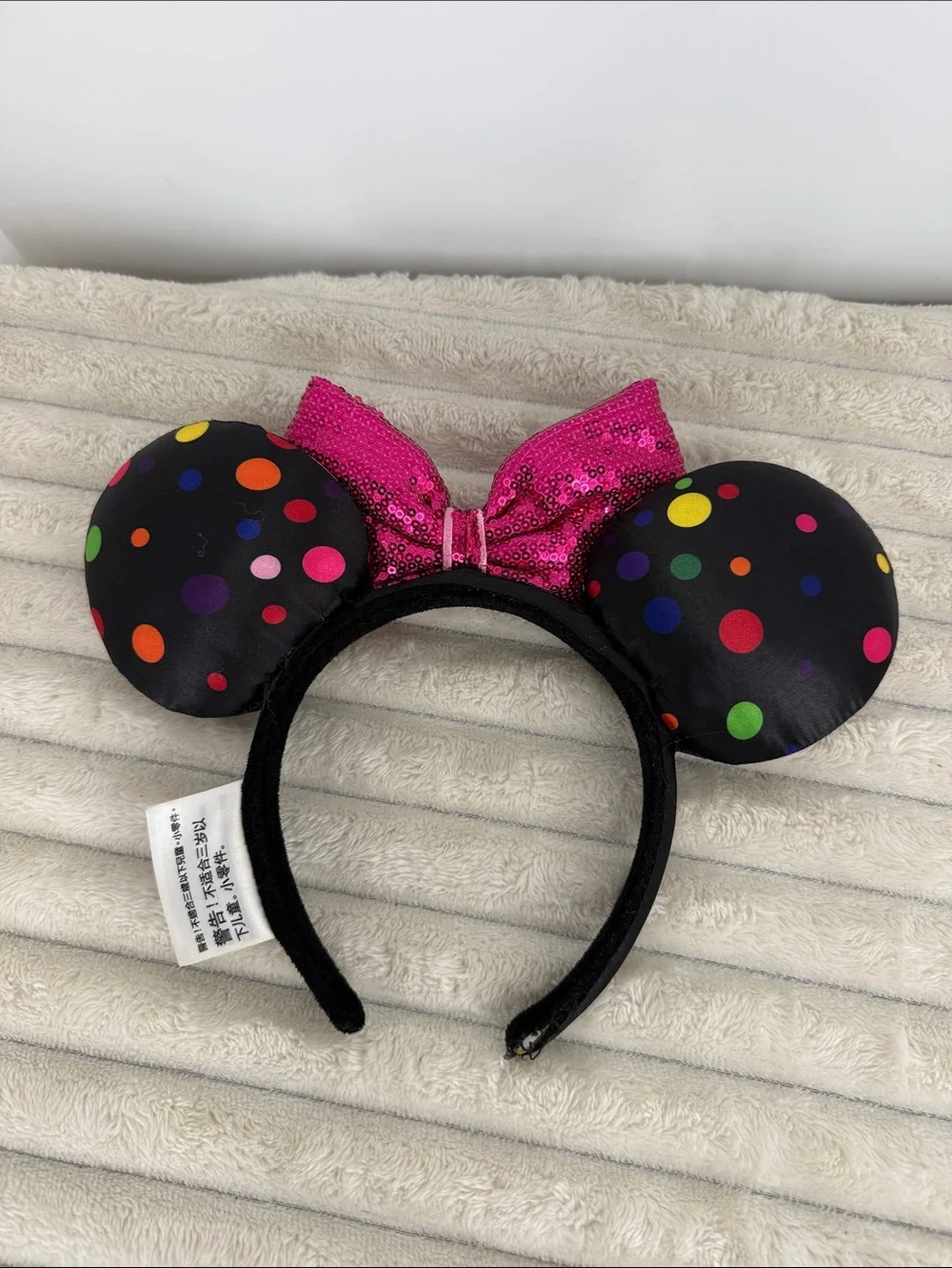 Disney Parks Minnie Mouse Polka Dot Ears with Pink Sequin Bow